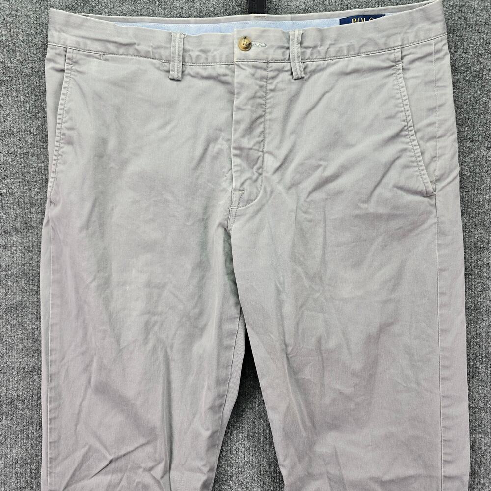 Polo Ralph Lauren Pants Mens 34x34 Light Gray Stretch Straight Fit Chinos Pony - Picture 3 of 9